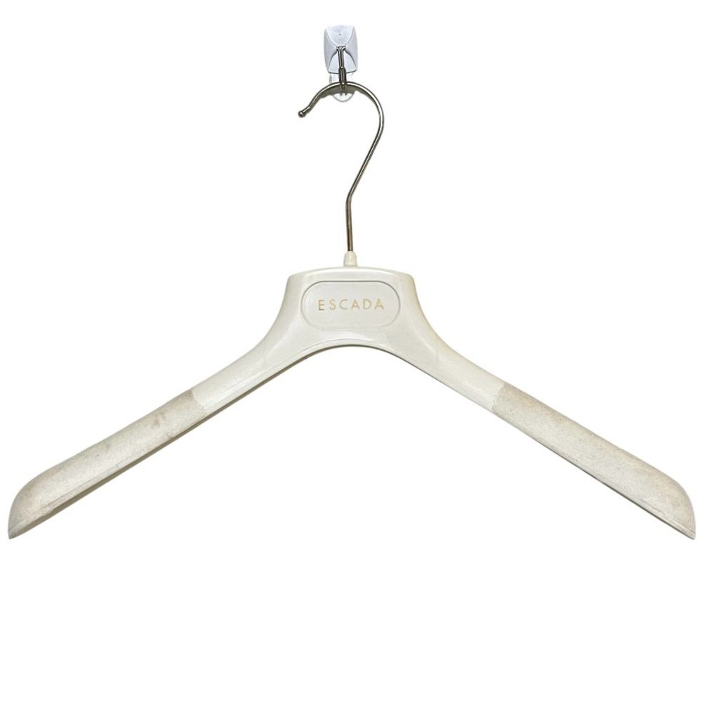 Escada Ivory Colored Plastic Hanger Velvet-Like Fabric Grips Gold Logo